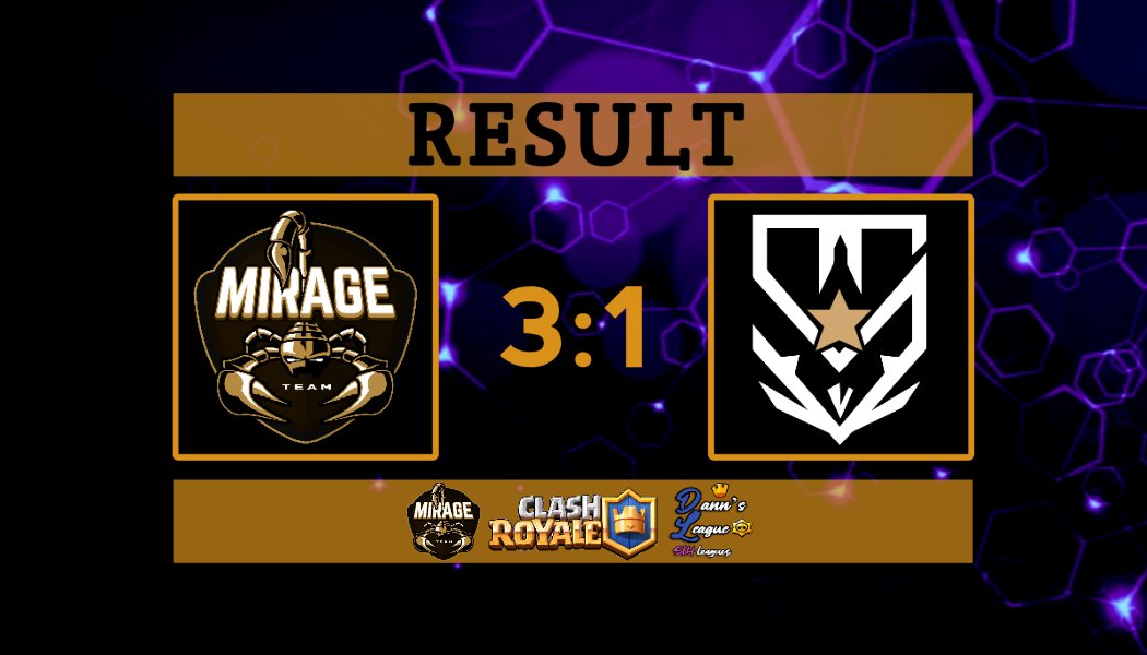 TeamMirageUA's tweet photo. ⚔️| @DannLeague_SLH
🆚| @NovaRayo_eSport Academy

Victory ✅

#GoMirage #ClashRoyale https://t.co/YmTEDIZO8J