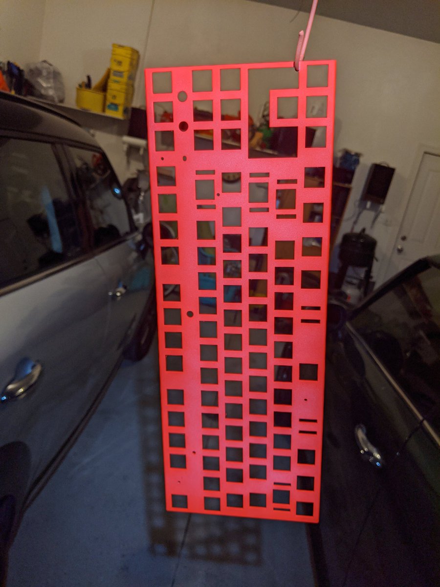 TheProfosist's tweet photo. Couple of light coats on #NobleMagna01's plate. Looking pretty good so far I'm thinking two more should do it #CustomKeyboardBuild #DIY #MechanicalKeyboard #maker https://t.co/W5yxQvSqSC