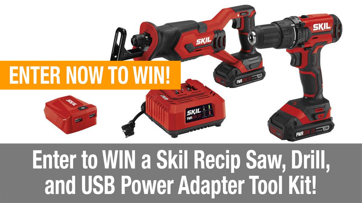 ProToolReviews's tweet photo. Enter to #win this @SkilTools 20V 3-tool kit with #recipsaw #drill and #USB power source https://t.co/gN6ruKKWHA     Visit the link to earn extra entries! 

#tools #DIY #Giveaway #powertools #skiltools #skil https://t.co/Yf0puQE1J1