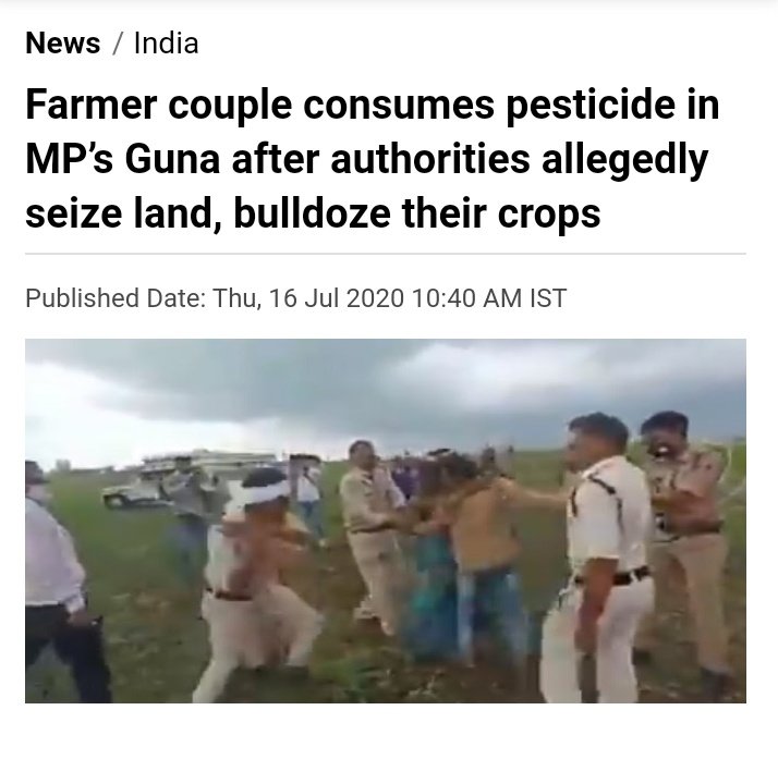 thatfinebitchhh's tweet photo. A farmer's family in Guna, MP was beaten by the police with a lathi, crops were destroyed by bulldozer which they had cultivated by taking loan of 3 lakh. The farmer and his wife drank pesticides on spot to die, and the police did nothing.

Plz RT this, we need awareness on this. https://t.co/bQTkRrHAG0