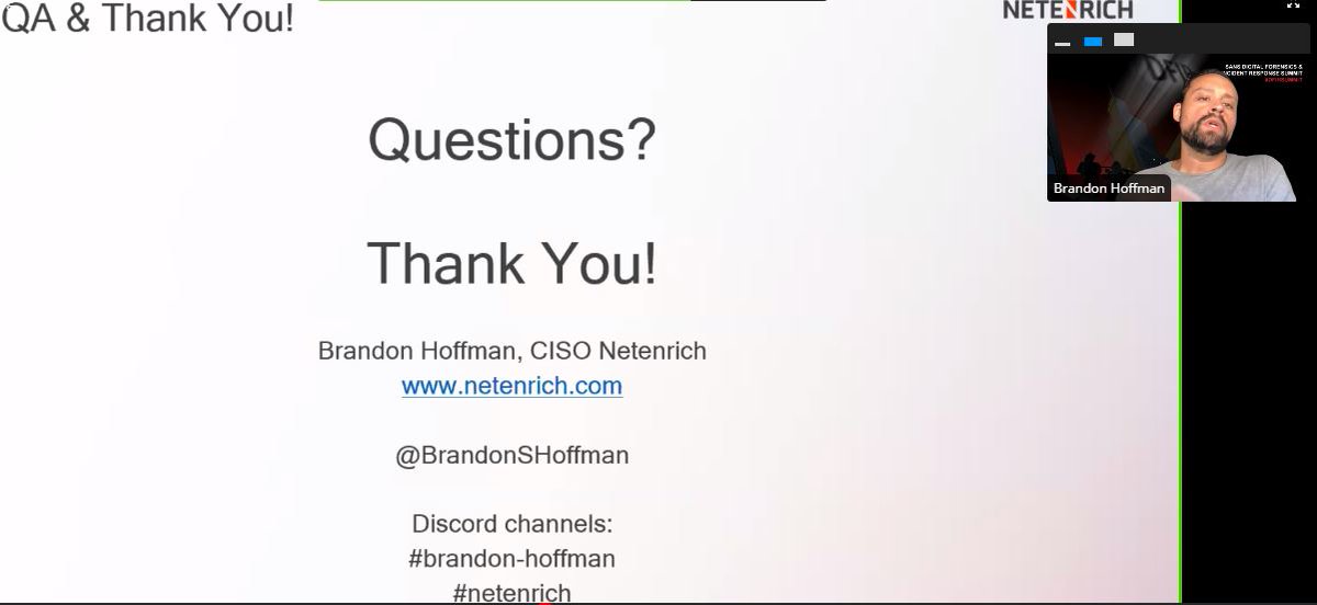 Netenrich's tweet photo. Netenrich's @BrandonSHoffman is answering questions in @sansforensics #DFIRSummit, currently answering one on the trend with attacking VPNs and tips to securing a #VPN. #ThreatIntelligence #resolution https://t.co/WLRTvBI1Py