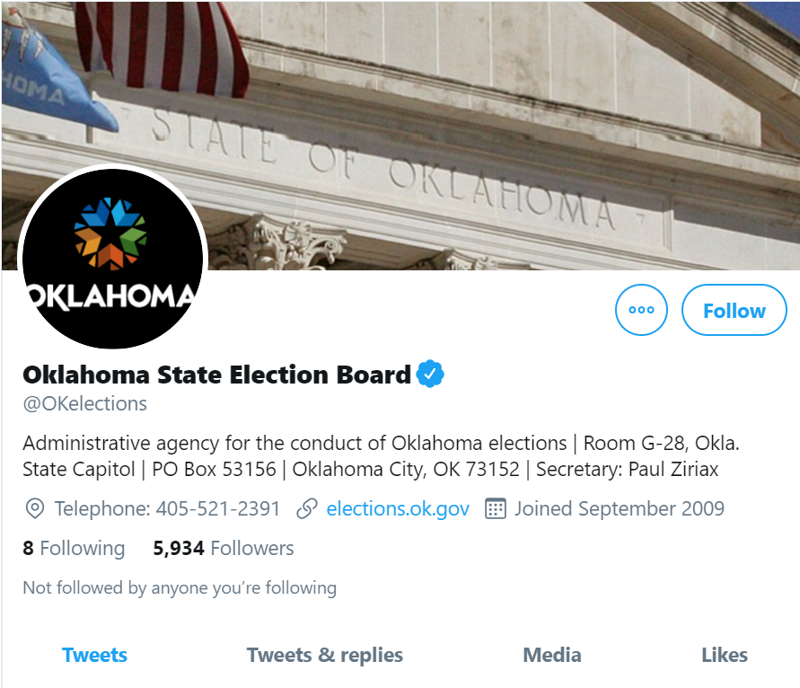 Wow, look what I just found. The official (verified) Oklahoma State Election Board's twitter account is Shadowbanned and Ghost banned.