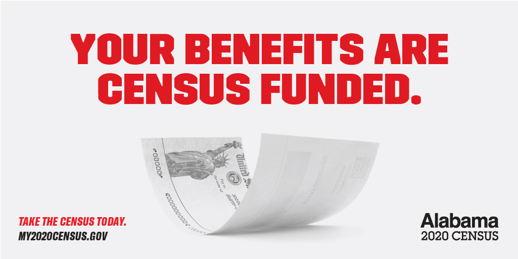 AlabamaCounts's tweet photo. Responding to the #Census is your civic duty. Take 6 minutes to respond: https://t.co/IBSV8F1vqn. Respond for the family who relies on food stamps. Respond for the family who relies on Medicaid /Medicare. Uncounted = unfunded. https://t.co/yedXWo4bZ3
