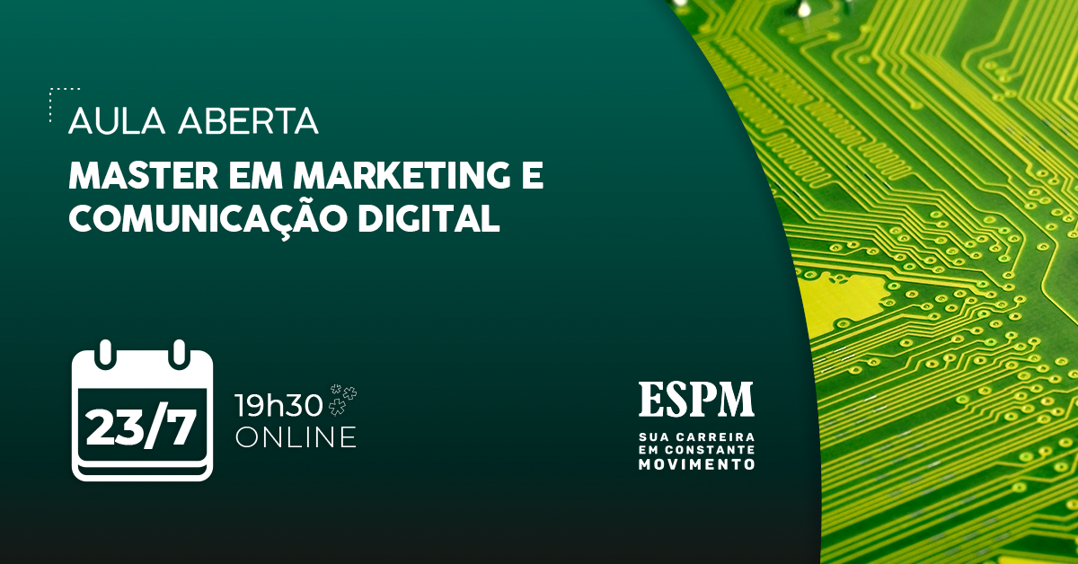 espm's tweet photo. O Master em Marketing e Comunicação Digital da #ESPMSP é o curso para o profissional de comunicação que precisa, em sua rotina de trabalho. Que tal assistir a uma aula aberta online do curso?
Garanta sua vaga no link: https://t.co/Y3OcejFpB7 https://t.co/80DDbkthVt