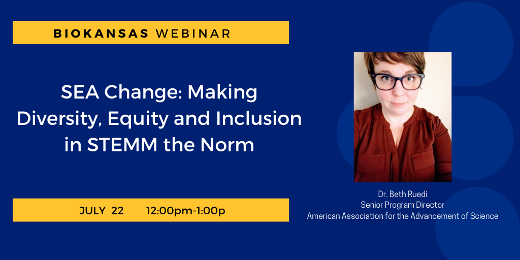 BioKansas's tweet photo. We are excited that @BRuHeartsDarwin is our guest and will talk about @AAAS_SEAChange on Wednesday July 22 @BioKansas webinar #STEMM #D&amp;I #diverseworkforce https://t.co/LEtK2aO3QL https://t.co/aZaV3grTpo