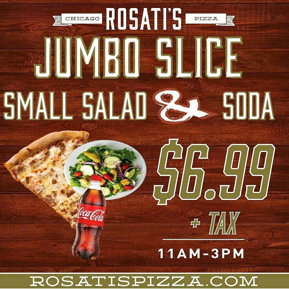 spizzamn's tweet photo. Jumbo slice of Pizza, a small salad and a Pop for $6.99!  Hot and ready to order!  Best... Lunch... EVER!  #pizza #lunchspecials #Homer #TheSimpsons #RosatisMapleGrove https://t.co/hlOOLC6HnE