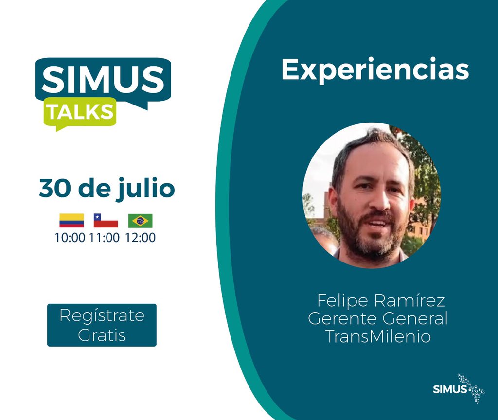 Red_SIMUS's tweet photo. El 30 de julio tendremos nuestro SIMUS TALKS, evento técnico cuyo enfoque será los actuales modelos de negocio entorno a la movilidad urbana. @felipe_ramir gerente @TransMilenio nos compartirá la experiencia de crear empresa operadora pública➡️ https://t.co/Dgfi5vByQJ https://t.co/RHVor5mVyC