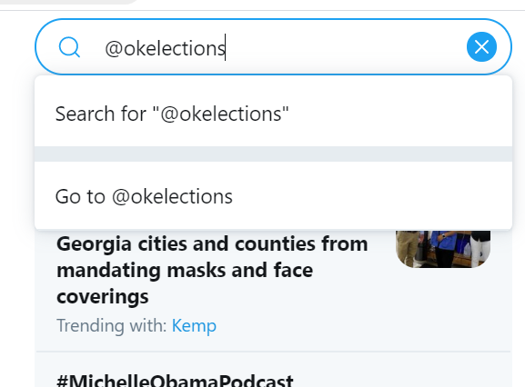 There is also a search ban for  @okelections and they don't show up when you type in their name in a tweet. The autopopulate is turned off.