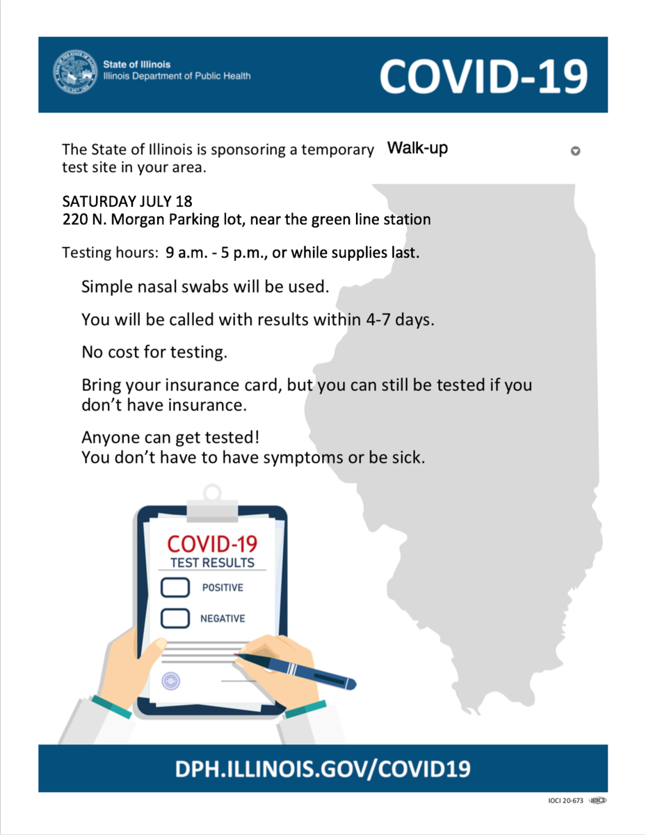 I'm pleased that the State of Illinois is working with TAG to provide *free* Covid testing in the West Loop for hospitality industry employees and the neighboring members of the community. The first walk up testing will be this Saturday across from The Aviary. Anyone may test.