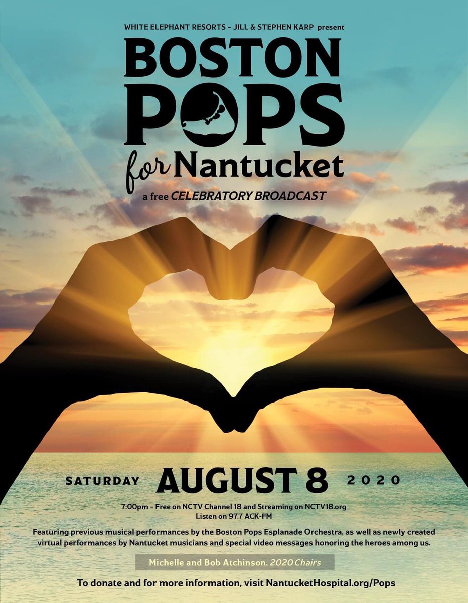 ACKHospital's tweet photo. Pops at home! We have re-imagined this year's Boston Pops for Nantucket event so everyone can enjoy it from the comfort and safety of their home by tuning in on @NCTV18 or listening on @977ackfm! #nantucket #POPSonACK https://t.co/C3ZogZCq1b