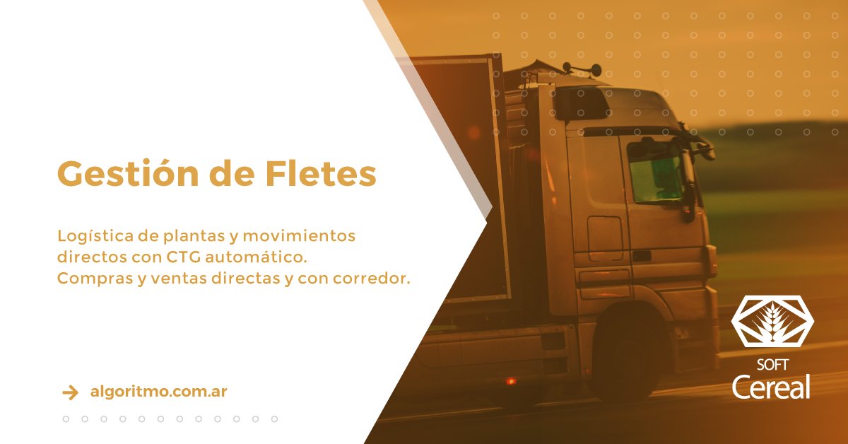 AlgoritmoCereal's tweet photo. Gestión de Fletes. 
#SoftCereal es el #software más completo y robusto para la gestión integral del negocio de granos.

Logística integrada con administración de cupos, administración de múltiples condiciones, posición de insumos y granos. 

Unite a nuestra comunidad de usuarios. https://t.co/CSsJgLCCOO