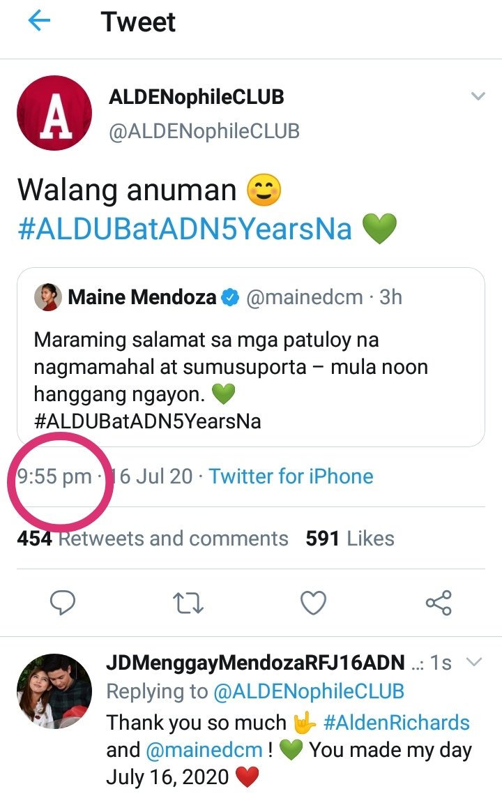 One minute only and the 💚💚
Thank you so much <a href="/aldenrichards02/">Alden Richards</a> and <a href="/mainedcm/">Maine Mendoza</a>
You made my day, July 16, 2020! ❤️
#ALDUBatADN5YearsNa
