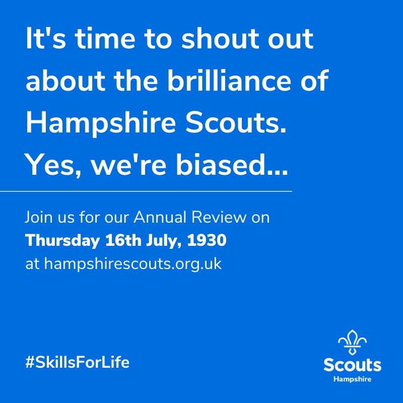 HampshireScouts's tweet photo. Join us tonight for the Hampshire Scouts Annual Review!

Head to https://t.co/RaSorVGpPT where the event will be streamed live from Ferny Crofts Scout Activity Centre.

#Hampshire #OurYear https://t.co/Ods0Y8nlDZ