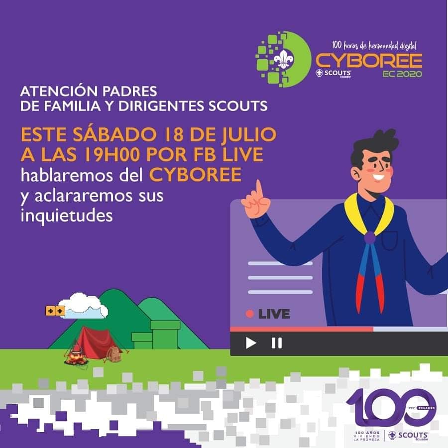 ScoutsEcuador's tweet photo. Cyboree | 👨‍💻⚜👩‍💻

Este sábado, dirigentes y padres de familia podrán aclarar sus dudas sobre el evento del año, el #Cyboree2020.
 ¡No te lo pierdas! 

Conoce más sobre este campamento virtual 👉 https://t.co/XdY1cPgGKk 

#GoCyboree
#CyboreeSCOUT
#ScoutsEcuador https://t.co/xsNilcFf6a
