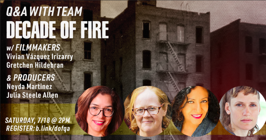 decadeoffire's tweet photo. Watching #DecadeofFire this week? Want to talk about it? Join our filmmakers for a virtual Q&amp;A! Saturday at 2pm. 
Register at https://t.co/ueNftz4HOC
Watch at https://t.co/BrWRsjMhaj https://t.co/UA8sYsEui0