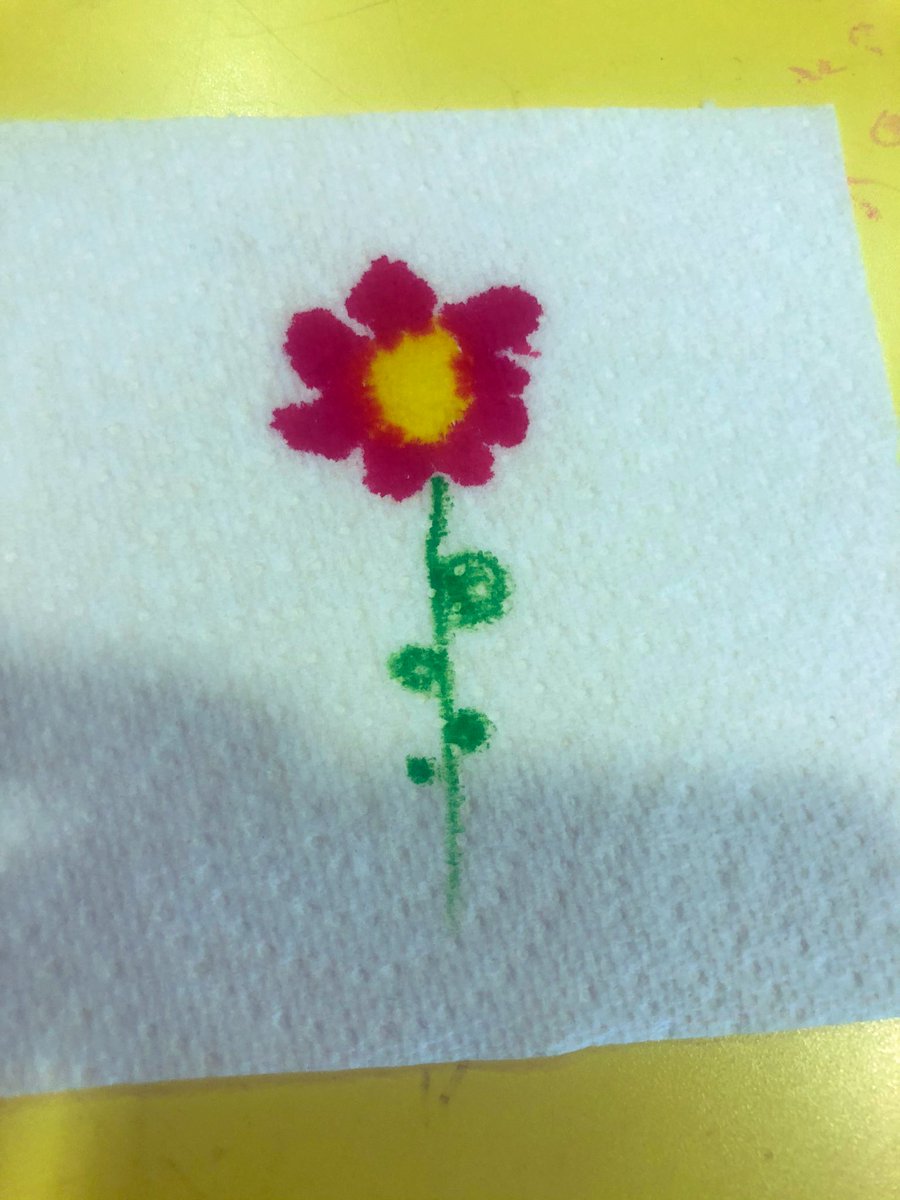 MissSkelly3S's tweet photo. Today we drew flowers on tissue paper using felt tips. We then predicted what would happen if we dropped water onto them. We couldn’t believe it when our flowers ‘grew’ in size 😳 #absorbency #science #aweandwonder @TeamManorGreen https://t.co/wh5IYbWtTL