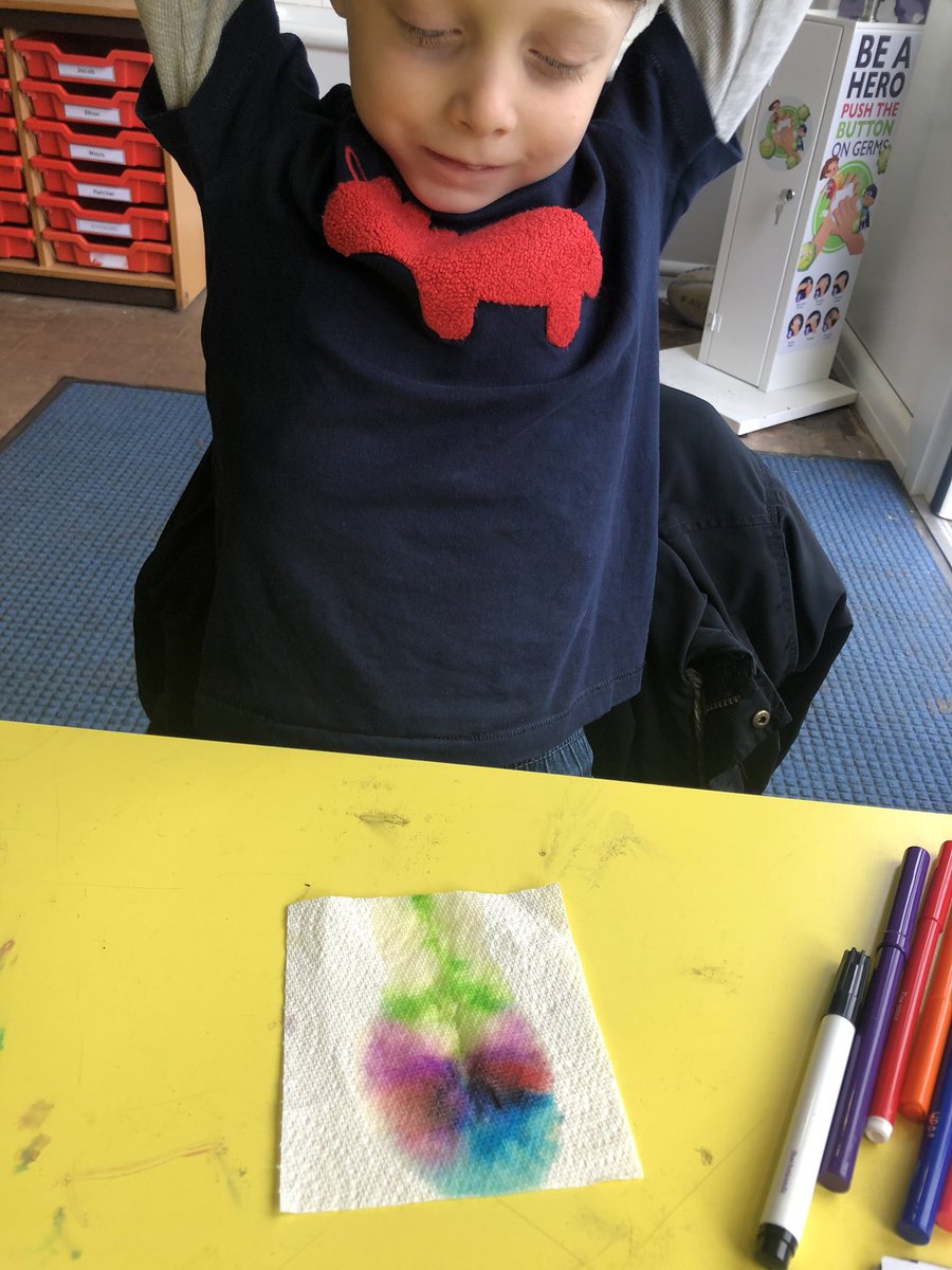 MissSkelly3S's tweet photo. Today we drew flowers on tissue paper using felt tips. We then predicted what would happen if we dropped water onto them. We couldn’t believe it when our flowers ‘grew’ in size 😳 #absorbency #science #aweandwonder @TeamManorGreen https://t.co/wh5IYbWtTL