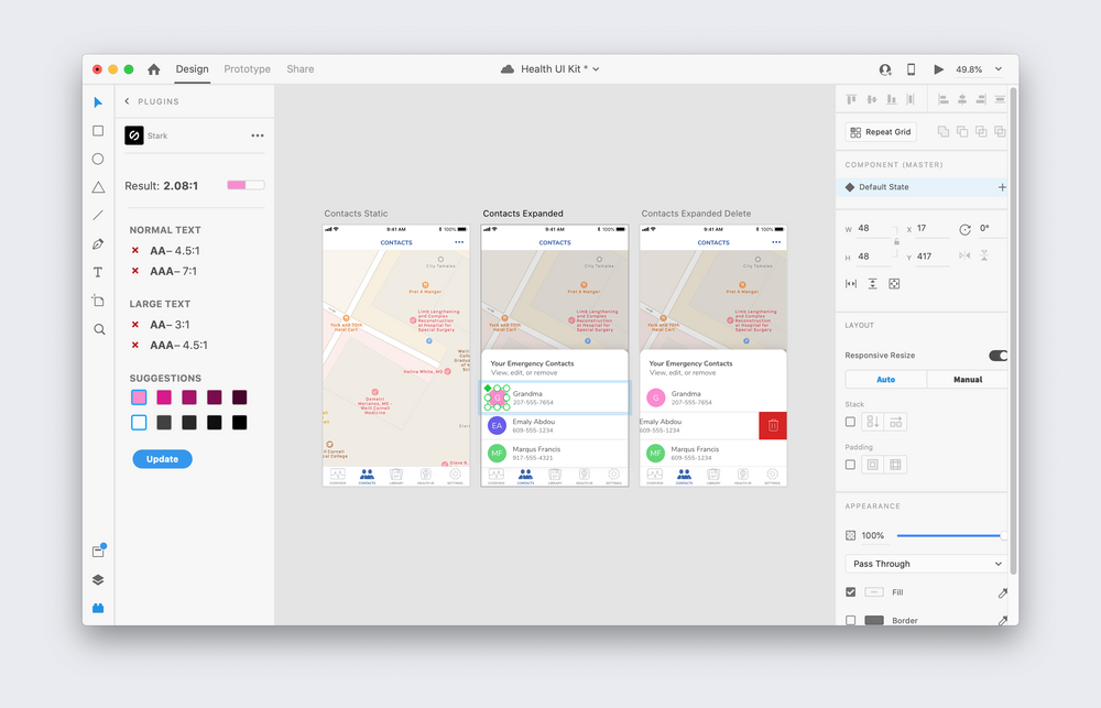 Preview of Stark Smart Suggestions in Adobe XD Plugin Panel
