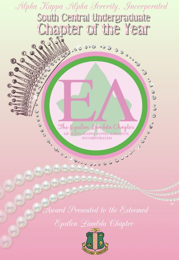 Epsilon Lambda on Twitter: "Alpha Kappa Sorority, Incorporated South Central Region congratulates the Epsilon Lambda Chapter, for earning the Chapter of The Year Award!👑 We strive to exemplify excellence in every