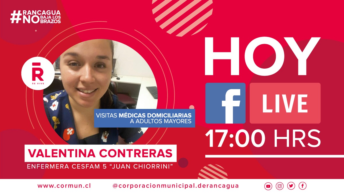 📌Cormun al Día por Facebook Live.
👉No te pierdas un nuevo capítulo con Valentina Contreras, quien realiza visitas médicas domiciliarias a adultos mayores debido a la pandemia. #RancaguaNoBajaLosBrazos 💪🏻