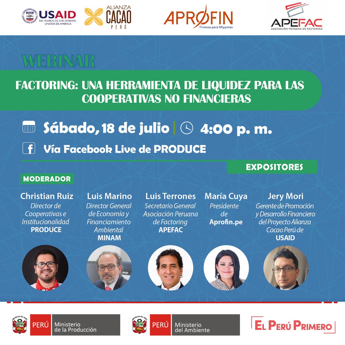 apefac's tweet photo. FALTAN 2 DÍAS🔺
No te puedes perder este importante webinar organizado por @MINPRODUCCION 
#Factoring: Una herramienta de liquidez para las cooperativas no financieras.

#APEFAC #Webinar #18deJulio https://t.co/ROO8lcx7ZS