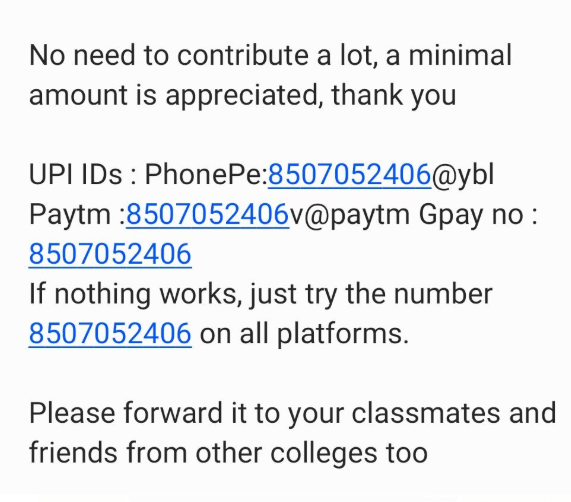 vedanth786's tweet photo. WRT filing the petition for final year students after getting tangible responses from across the state, we've decided a fundraiser. Minimal amount is appreciated. Just  support us with small amounts. Please RT. This is us, fighting for us. SOLIDARITY! #BoycottUGCGuidelines https://t.co/i6o1bYslmc