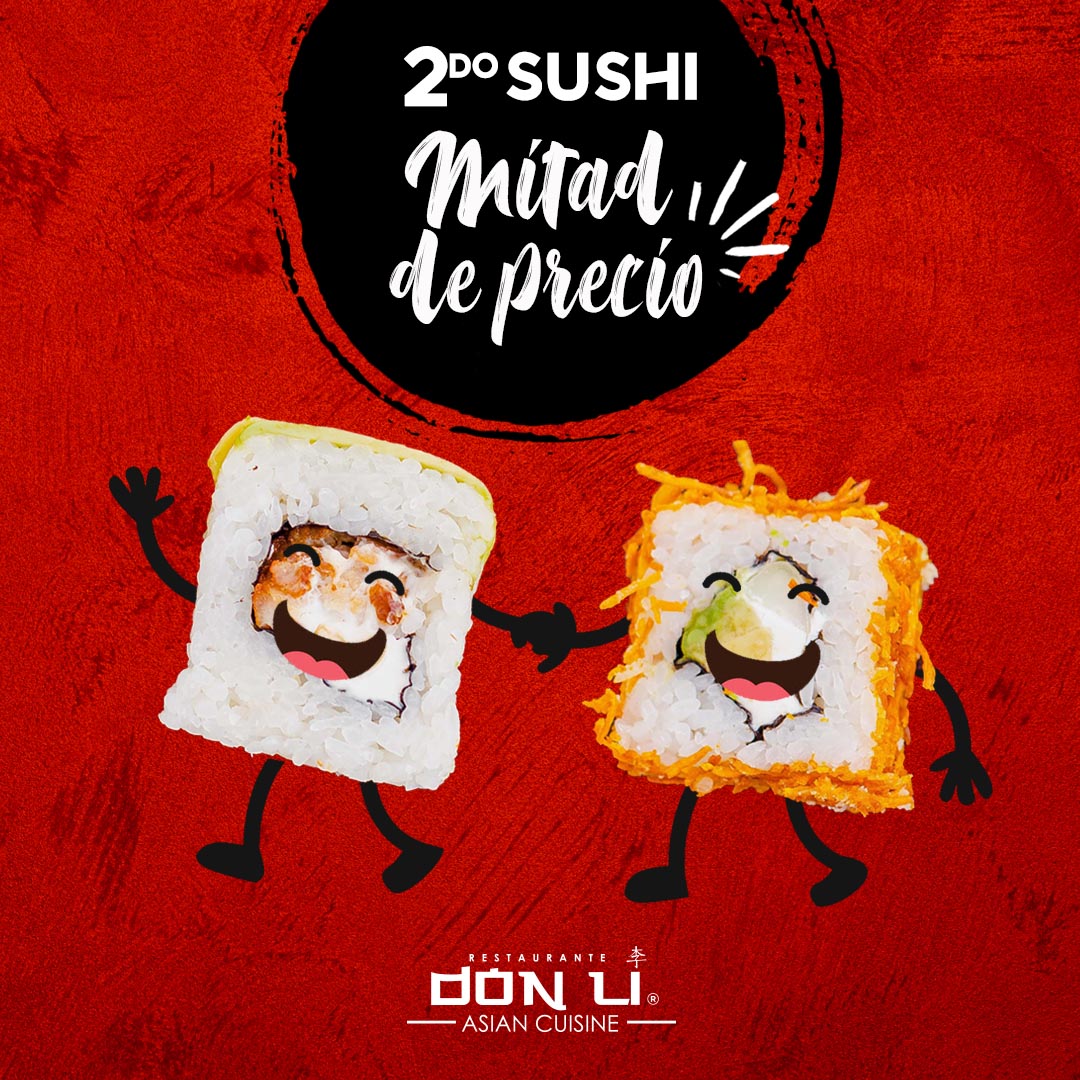 Alerta #sushilovers hoy es Jueves de ✨Segundo sushi✨ a MITAD DE PRECIO🙌. ¡Recuerda que puedes elegir el que tu prefieras😋! ¡Llama a nuestro Call Center 📞2541-0000 o a nuestro número de WhatsApp📱6142-7147!  Aplica domicilio y para llevar.