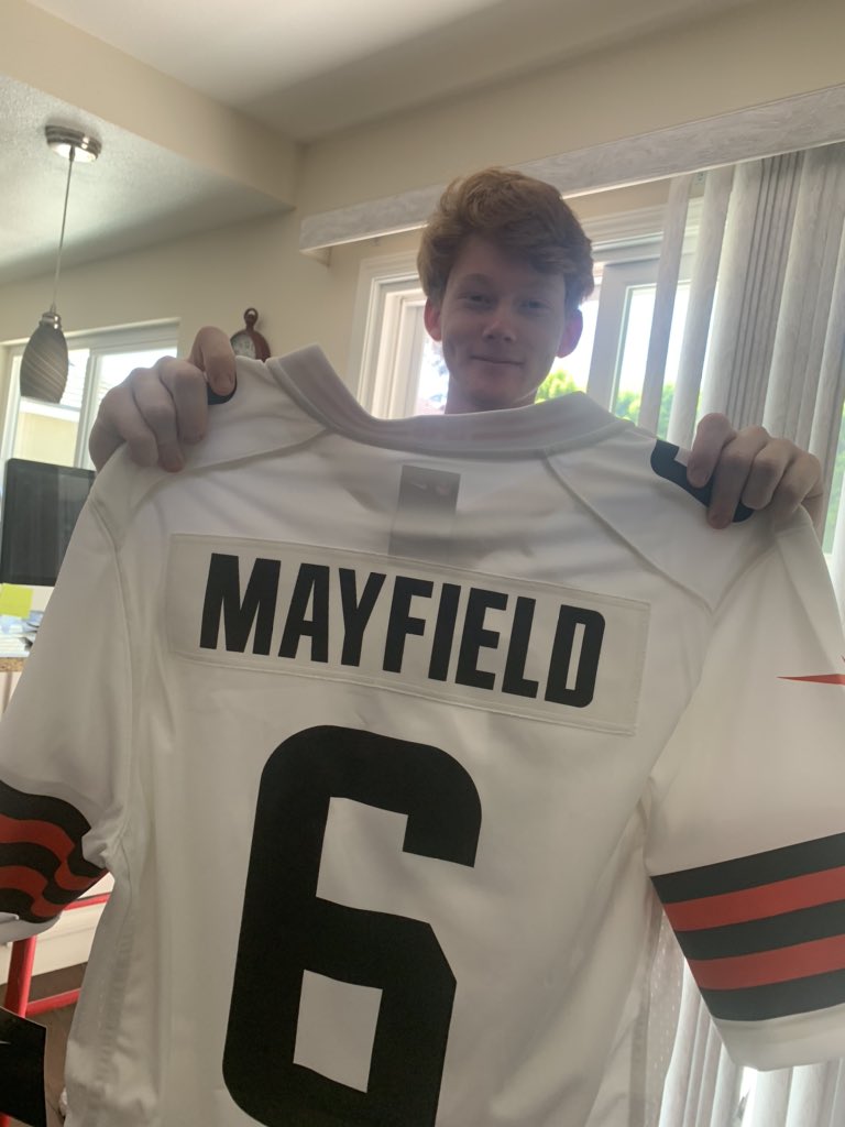 702Melch's tweet photo. The only jersey he wanted. The one he cheers loudest for. #our6 @Browns @bakermayfield https://t.co/6EEewpRD84