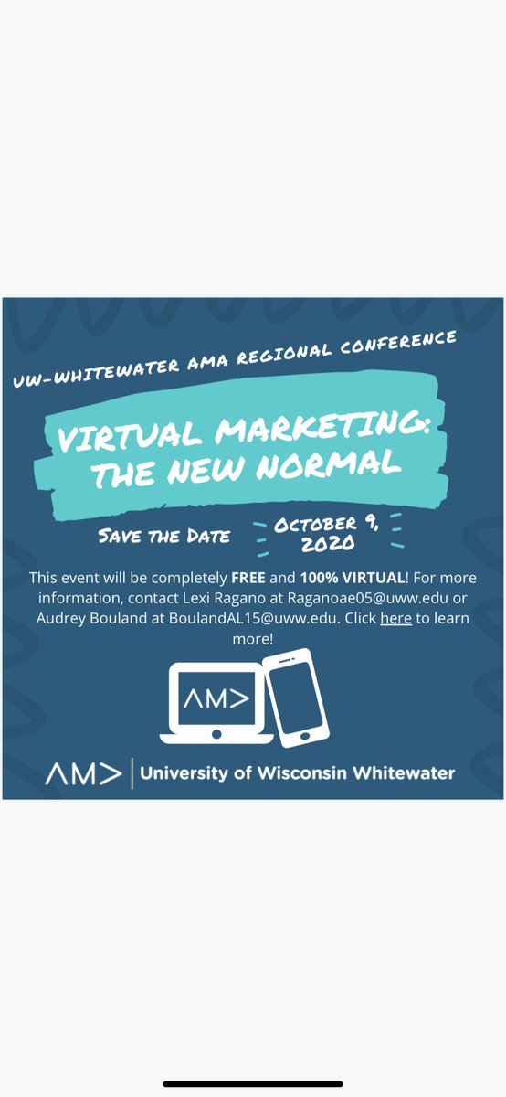 Attention all Marketing Majors! UWW AMA will be hosting a 100% free and virtual conference on October 9th! Mark this date in your calendar and keep an eye out for more information! Check out the link in our bio for more information!