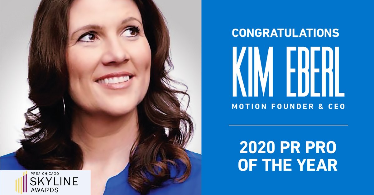 TheMotionAgency's tweet photo. Breaking Motion News: Our Founder and CEO, @KimberlyEberl, named “2020 PR Professional of the Year” during the @prsachicago’s #2020SkylineAwards! Outstanding honor for her and our entire agency family. #PRSAChi #AwardsinMotion https://t.co/L1qasAIok7