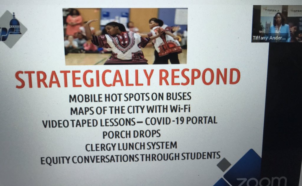 JenniferAGates's tweet photo. The wise &amp; superb #thisisTopeka @ASCD #ASCDVirtual Supt Dr Tiffany Anderson sharing incredible resources &amp; ideas to support Ss &amp; Ps during #COVID19 Like drop-off drones, porch drops, drone book drops, church support  &amp; bus hotspots #everystudenteveryday #schoolleadershipmatters https://t.co/CH703RkqxI