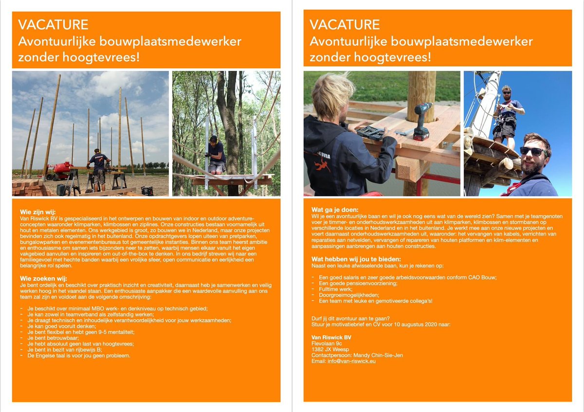 VanRiswick's tweet photo. ❗️ VACATURE ALERT ❗️
Ben jij de avontuurlijke timmertijger doe ons team komt versterken? 

Meer informatie: https://t.co/k3H3ZD2cno 

#bouwvacature #vacature #vacatures https://t.co/BeXUHFyDBw