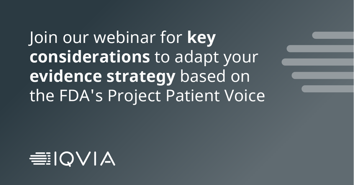 IQVIA_global's tweet photo. Are you ready to adapt your evidence strategy based on @US_FDA #ProjectPatientVoice? Join our webinar on July 29 to discover how to stay ahead in this new era of presenting patient-reported data: https://t.co/9PTrhxI6vl
#PatientReportedOutcomes  #Oncology #ClinicalTrials https://t.co/tw7qK2v5h4