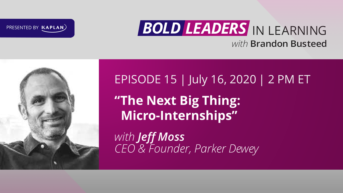 We're live now for Bold Leaders in Learning with @brandonbusteed.  Our guest is <a href="/Jeffrey_at_PD/">Jeffrey Moss</a> of <a href="/ParkerDeweyLLC/">Parker Dewey</a> talking all things micro-internships. Tune in here:

YT: youtube.com/watch?v=bckUKx…
Linkedin: linkedin.com/video/live/urn…

#BusteedInBold #BLIL #microinternships