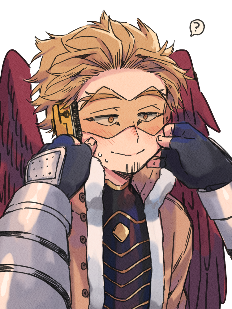 hawks (boku no hero academia) male focus blonde hair feathered wings gloves wings goatee facial hair  illustration images