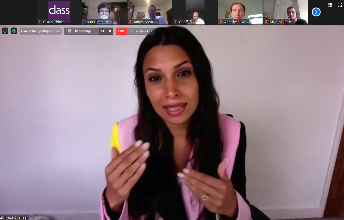 CLASSthinktank's tweet photo. .@faizashaheen outlines the key issues impacting on workers in our 'What Now #ForWorkers' event, LIVE now on Zoom and Facebook.
w/ @AnnelieseDodds @meadwaj @mikaminio @geofftily
@WomensBudgetGrp & @faizashaheen
Zoom: https://t.co/3ZKeU8bLl0
FB: https://t.co/sS8mIB05mZ https://t.co/9W0NVRq0lS