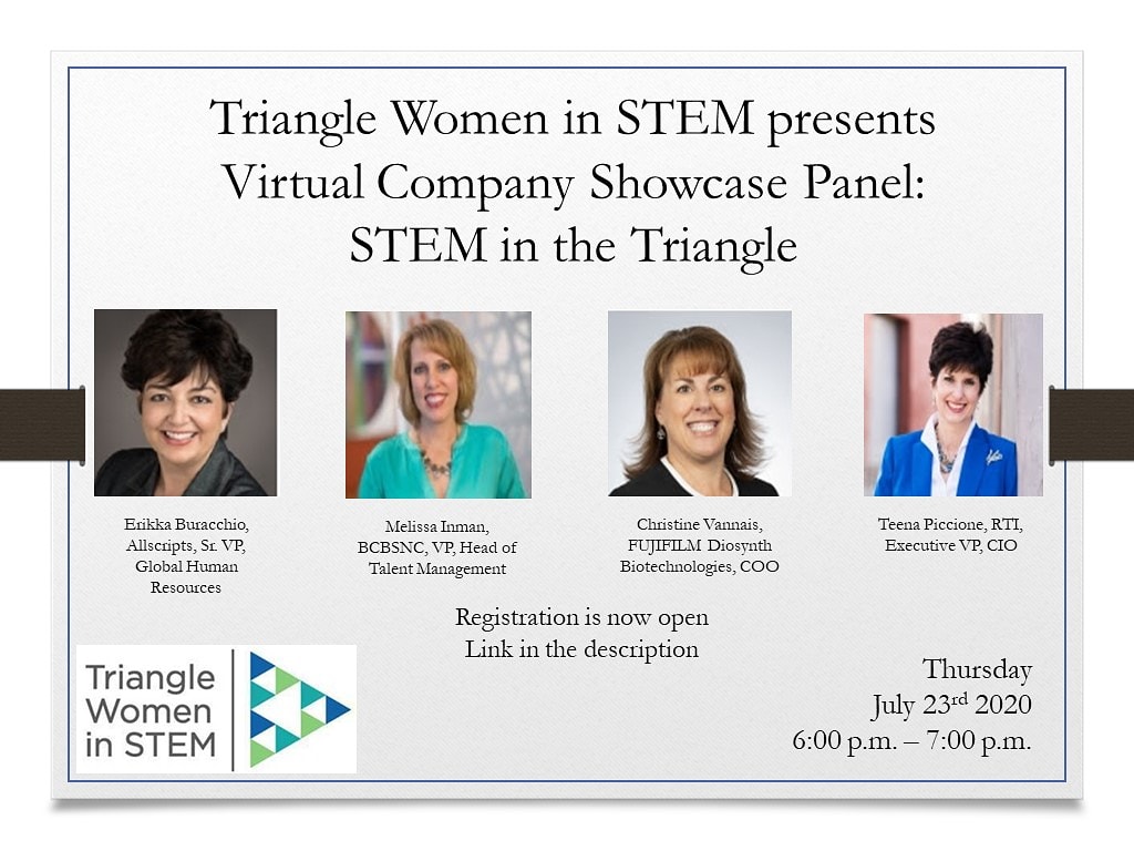 TriangleWiSTEM's tweet photo. Presenting our 2nd Virtual Summer 2020 Company Showcase Panel. Please use below link to register for this event to learn more about these companies in RTP.
Link: https://t.co/UMpuWGbkAJ
#triwistem #companypanel #allscripts #bcbsnc #fdbu #rti https://t.co/MfryAOs950