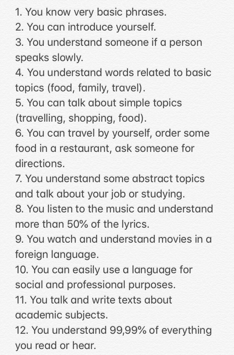 HelloTalkApp's tweet photo. 📌Check your level of language proficiency by using our “YES or NO” test. Depending on the number of YES answers you will define your level! Share your results with us in the comments below!
#hellotalk #hellotalkapp #languagelevel #languagelearning https://t.co/yJAKee02KL