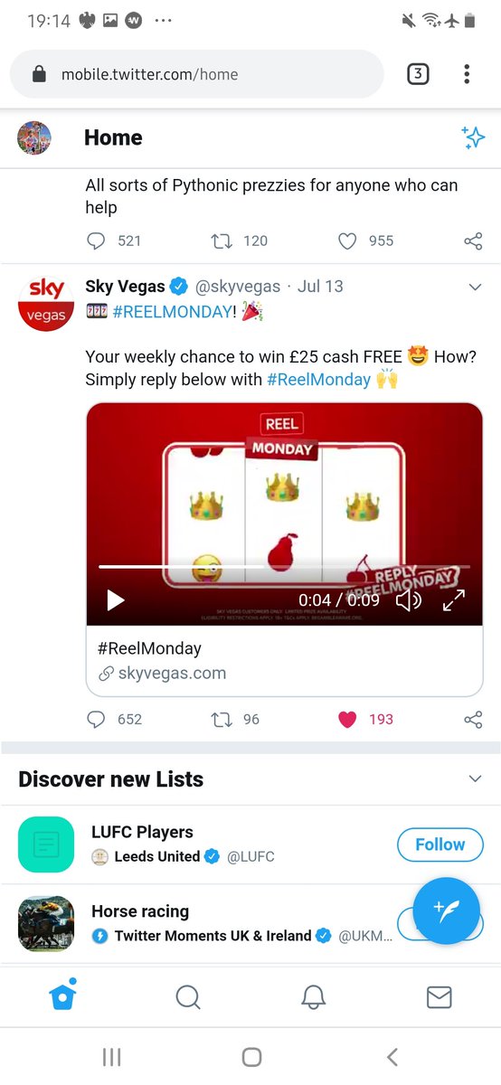 bugzeyovwisbech's tweet photo. @skyvegas #ReelMonday https://t.co/D9MkxYyXoH