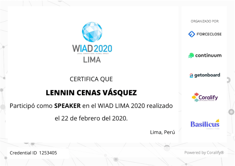 LenninCenas's tweet image. Gracias por la invitación a los organizadores WIAD LIMA​ 2020, @WorldIADay​ y a Coralify coralify.com/certificado/le…​. Para los que no pudieron asistir les dejo la presentación 👉 slideshare.net/LenninCenasVas…  #WIAD2020 #Coralify