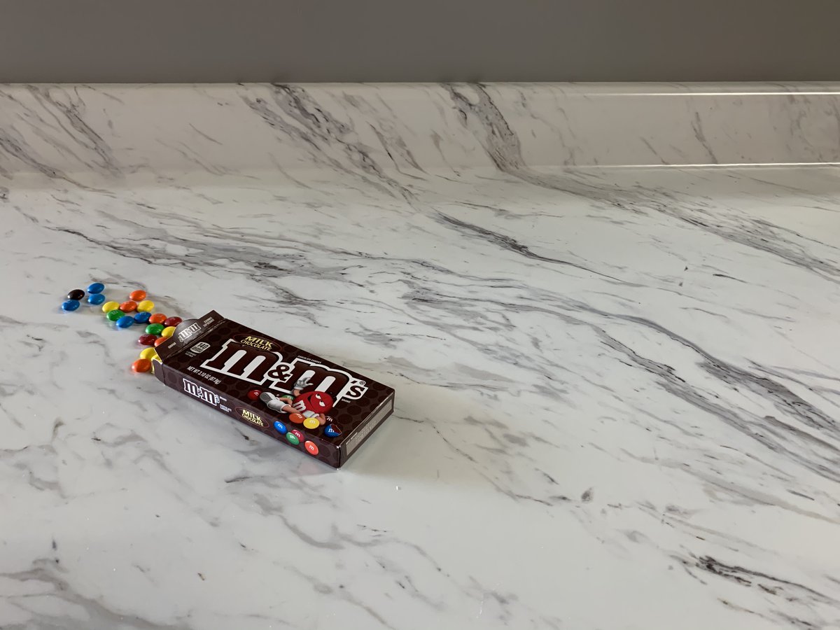 BE BOLD! Spill the beans and not the M\u0026M's on this #countertop with @ Wilsonart's 4925 Calcutta Marble #laminate that was #inspired by the  #classic #Italian #marble #design. What will inspire you for, image size:1200x900
