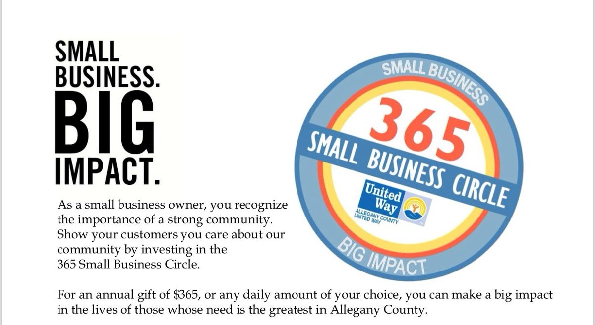 ACUW's tweet photo. Small Businesses are part of what makes Allegany County so special! If you are a small business that is looking for a way to make a positive impact in your community, joining ACUW's 365 Small Business Circle is it!

Visit https://t.co/Ss01bcG1zF for more information! https://t.co/8ibEwic5e1
