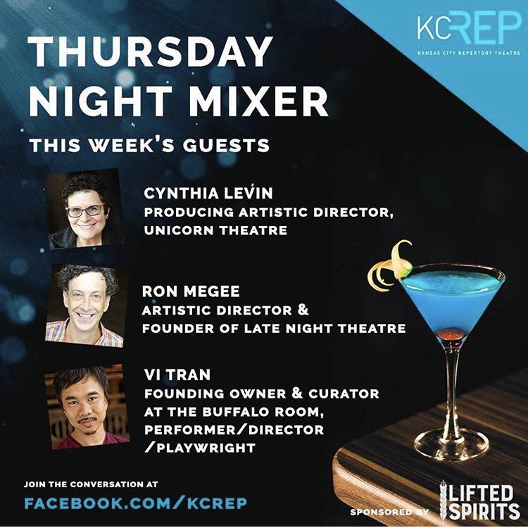 6pm Tonight! 🎥: <a href="/KCRep/">Kansas City Repertory Theatre</a> FB live with artistic director @stuartcarden, <a href="/UnicornTheatre/">Unicorn Theatre</a> artistic director cynthia levin, Late Night Theatre artistic director ron megee, and <a href="/BuffaloRMKC/">The Buffalo Room</a> owner/curator <a href="/vitranmusic/">Vi Tran</a>!