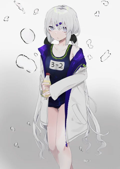 #3年2組白髪ツインテールスク水マヨネーズ 