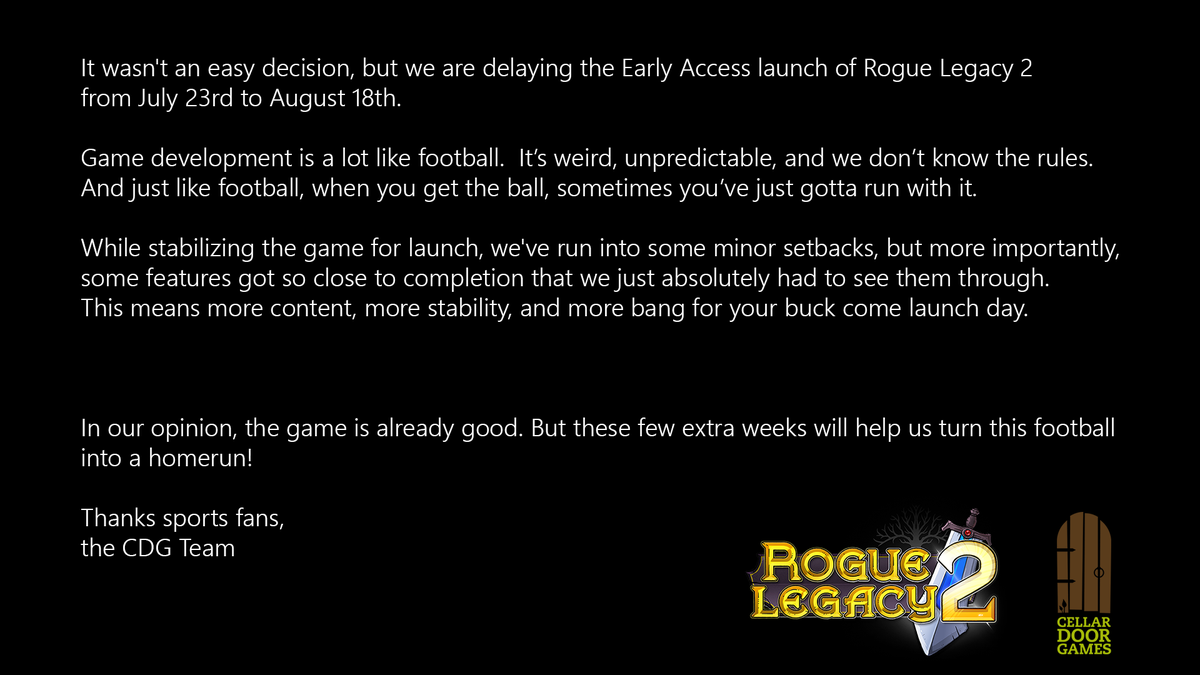 Rogue Legacy 2 появится в раннем доступе почти на месяц позже — 18 августа