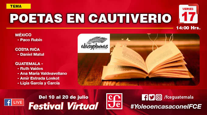 FCEGuatemala's tweet photo. Para que no extrañes #Filgua y sus actividades culturales.
Te invitamos a nuestro FESTIVAL VIRTUAL del 10 al 20 de julio desde nuestra fanpage @FCEGuatemala por #FacebookLive #LetrasSinFronteras #RepúblicaDeLectores https://t.co/7wTM6Eg637