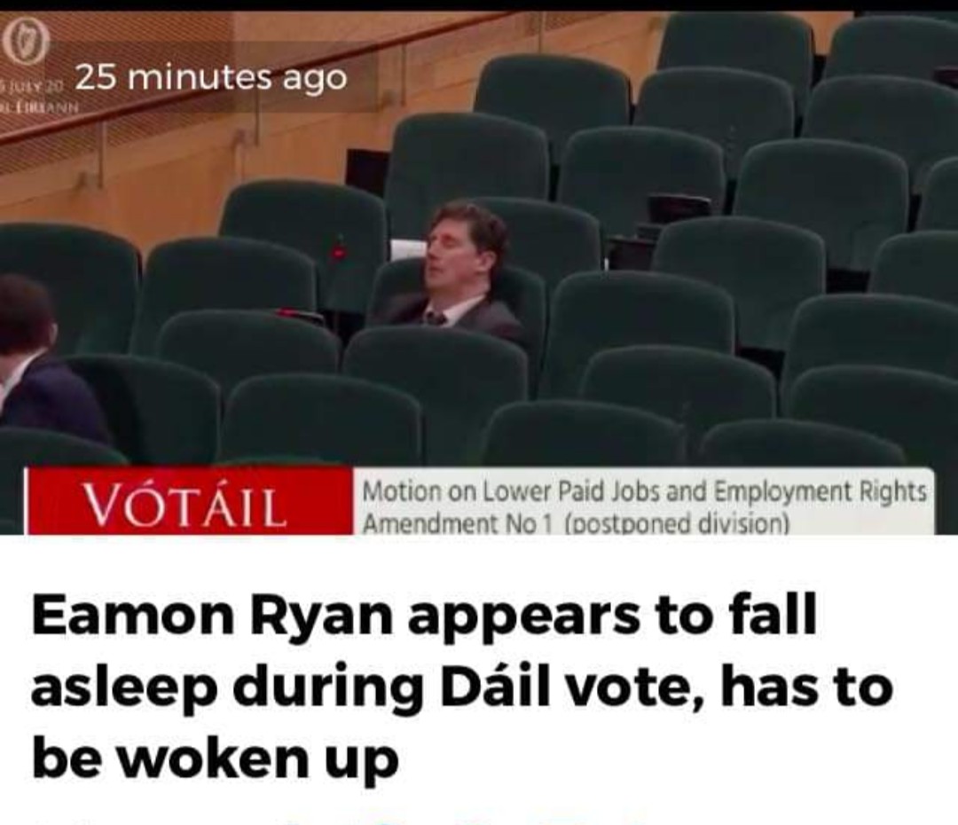 ag_agii's tweet photo. This is how serious @EamonRyan takes his new position in the government! We just had a vote on #ExtendMatLeave2020 that he might as well slept through with his ignorance! I am ashamed to have ye &amp; those 14 women who didn't vote yes in the government! @matleave2020 @greenparty_ie https://t.co/yOG87FXhAr