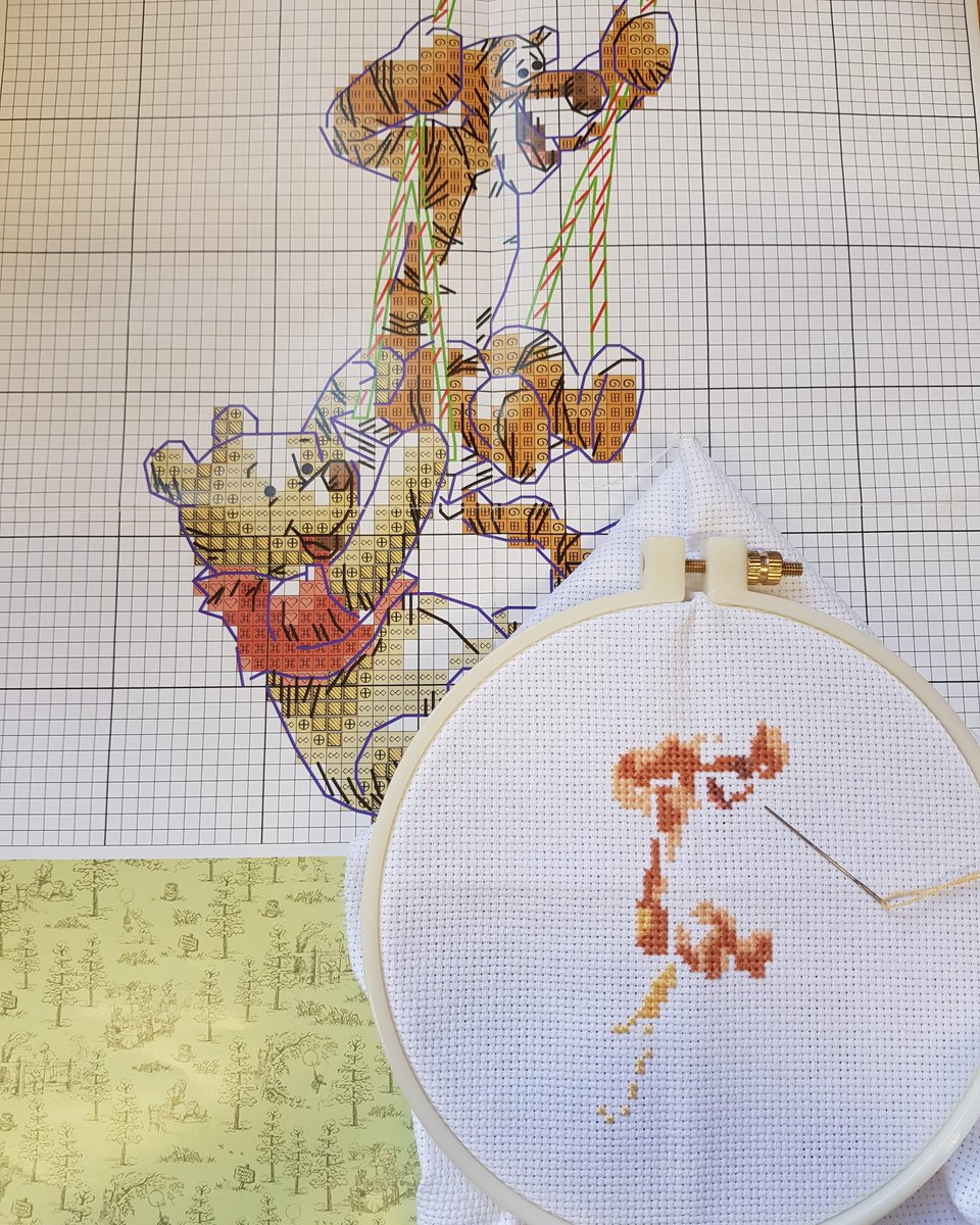 PocketRocket_89's tweet photo. Update on my first cross-stitch pattern so far - It's not going too badly! It's also a little addictive... 😬 #Disney #WinnieThePooh #Tigger #CrossStitch #Crafting #Relaxing #NewSkills #Day3 #3DaysIn #Addictive https://t.co/XW3EkpDsfx
