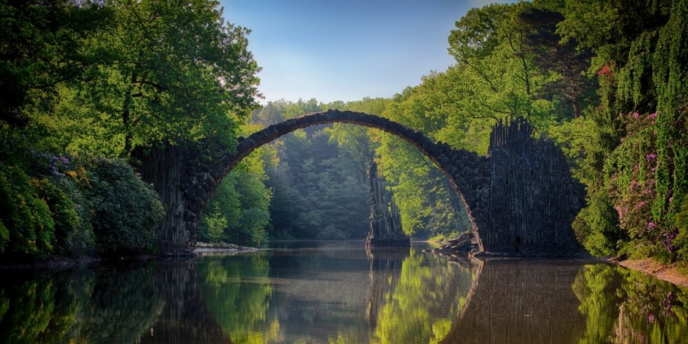 Isn't it cool? #Reflection #Bodyofwater #Nature #Humpbackbridge #Archbridge #Water #Naturallandscape #River #Tree #Green newhomegardening.com