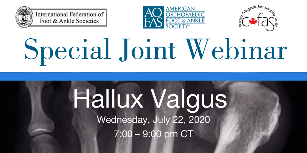 AOFAS's tweet photo. Next week’s interactive webinar, presented in collaboration with IFFAS and COFAS, will focus on the history, biomechanics, and current trends in hallux valgus correction. View the renowned faculty and register for FREE: https://t.co/LmhERXDUVJ https://t.co/1CfOQni0Vg